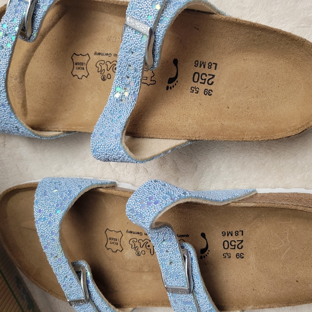 Birki's original women sandals sparkle glitter blue leather size 8/39